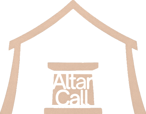 Altar Call Ministry logo: an altar with a flame inside the tent of meeting