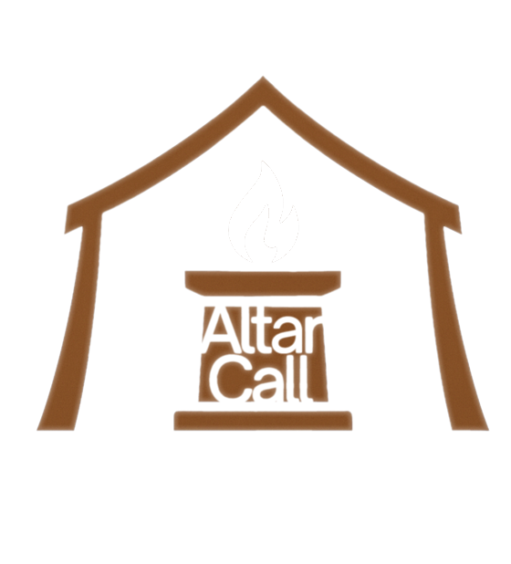 Altar Call Ministry logo: an altar with a flame inside the tent of meeting